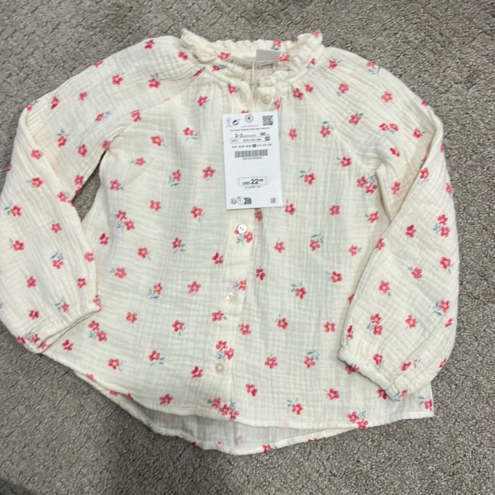Zara Long Sleeve Floral Shirt Top 2-3Y 3T NWT